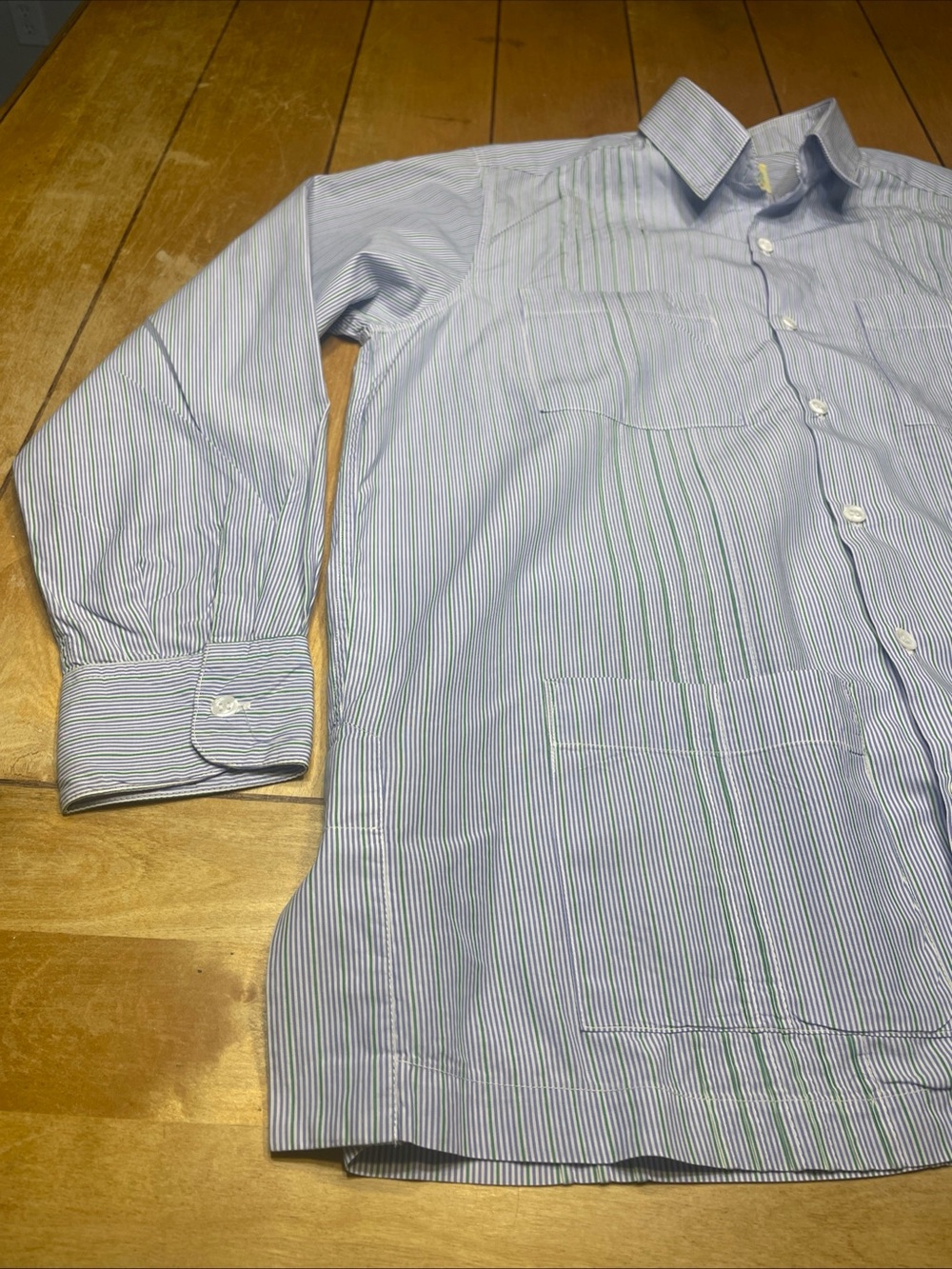 Dos Carolinas Long Sleeve Guayabera Size Large Lavender/Green Striped Cotton